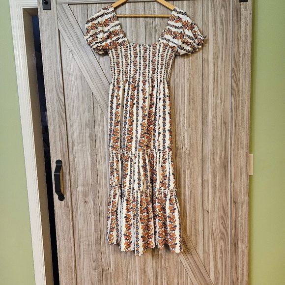 O.P.T Square Neck Smocked Maxi Dress White and Floral Tiered Skirt wore by - Picture 2 of 16